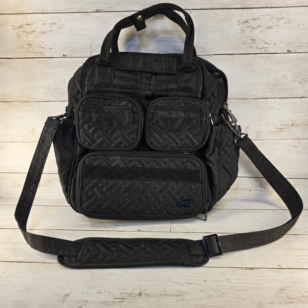 Lug Puddle Jumper Mini Crossbody Bag Black Quilted Basketweave Travel Tote